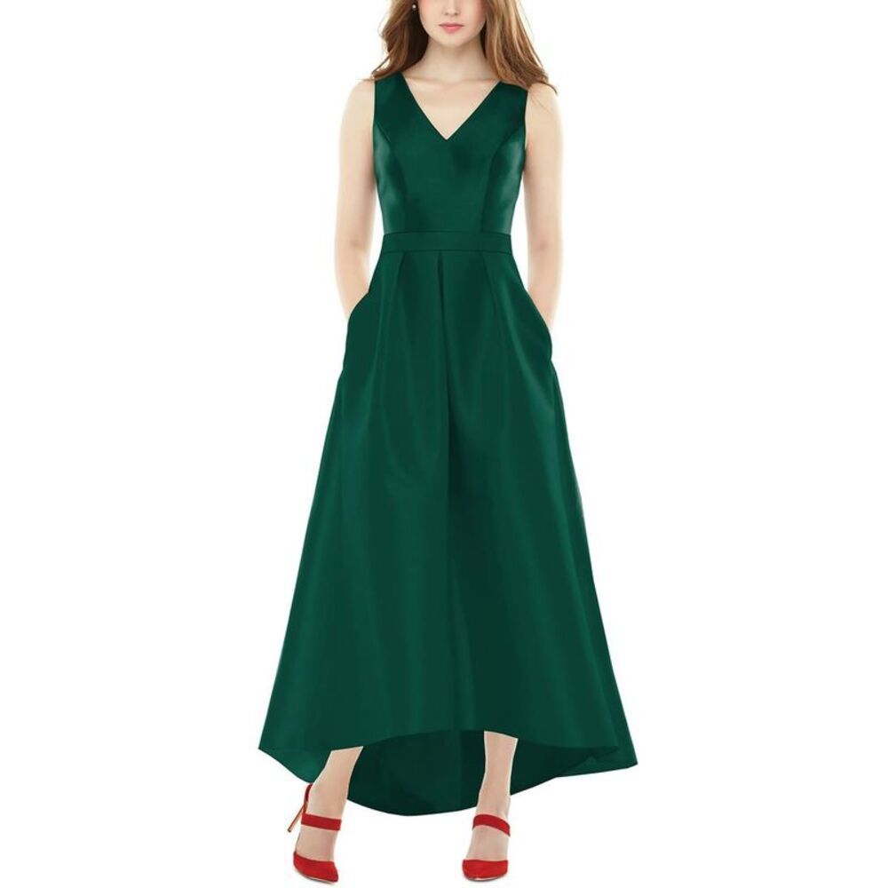 Alfred Sung Womens Green Pleated Long Special Occasion Evening Dress Gown NWOT